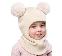 Maeau Kleinkind Sturmhaube Winter Fahrrad Mädchen Schalmütze Warme Herbst für Baby Jungen Mütze Gestrickt Niedlich Kinder Wintermütze und Loop Schal Set Beanie Schlupfmütze Strickmütze mit Ohren Beige