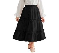 Maeau Mädchen Freizeitrock Rüschen Sommer Teenager Faltenrock Boho Lang Kinder Plisseerock Strand Midi 9 10 Jahre Rock Elegant Baumwolle 140 Wickelrock Leicht A Linie Stufenrock Plissee Maxi Schwarz