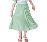 Maeau Mädchen Plisseerock Einfarbiger Faltenrock Gummizug in der Taille | Rock Lang für Freizeit/School/Strand/Party/Tanz, mit Weichem Futter, 4-16 Jahre/110-165cm