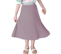 Maeau Mädchen Plisseerock Einfarbiger Faltenrock Gummizug in der Taille | Rock Lang für Freizeit/School/Strand/Party/Tanz, mit Weichem Futter, 4-16 Jahre/110-165cm