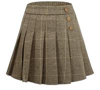 Maeau Rock Plissee Kurz für Mädchen 8 9 Jahre 140 Khaki Mini Rock Kariert Kinder Faltenrock Tennis Schule Röcke Tartan Elastische Taille Kilt Minirock Skater mit Shorts Schulmädchen Herbst Winter