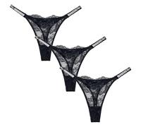 Maeau Spitze Tanga Damen 3er Pack G-String Stretch Strass Schlüpfer Transparent Mesh Dessous Slips Glitzer Sexy Unterhosen Höschen Lace String Pantys EU M (Asie L)