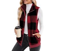 Maeau Teddy Weste Damen Winter Fleeceweste Doppelseitiger Plüsch Weste Kariert Kuschel Weste Warm Übergangsweste Reißverschluss Jacke Weste Ärmellos Plüschjacke Fleecejacke 3XL