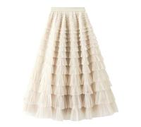 Maeau Teenager Langer Rock Tüll Sommer Kinder Lange Röcke A Linie Lang Mädchen Sommerrock Elegant Midi 7 8 Jahre Midirock Chiffon Tüll 130 Maxirock Mesh Plissee Faltenrock Leicht Maxi Beige