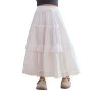 Maeau Teenager Wickelrock Sommer Kinder Stufenrock Hohe Elastische Taille Lang Mädchen Freizeitrock Rüschen Midi 11 12 Jahre Faltenrock Boho Baumwolle 150 Plisseerock Strand A Linie Rock Elegant Weiß