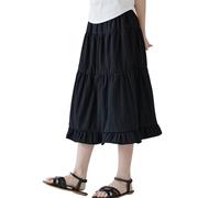 Maeau Teenager Wickelrock Sommer Kinder Stufenrock Hohe Elastische Taille Lang Mädchen Freizeitrock Rüschen Midi 11 12 Jahre Faltenrock Boho Chiffon 150 Plisseerock Strand A Linie Rock Elegant Schwarz