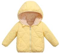 Maeau Winterjacke mit Kapuze Baby Mädchen Jungen 18 24 Monate Steppjacke Daunenjacke Baumwolle Kleinkinder Mäntel Gepolstert Kinder Puffer Jacke Gefüttert Ohren Plüschjacke Fleecejacke Winter Gelb