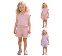 Mädchen 2-teiliges Sommer Outfit, Modisch Ärmelloses Poloshirt & Elastische Bund Lässig Shorts, Sportlich-casual Kleidung für Kinder,2-3 3-4 4-5 5-6 7-8 Jahre