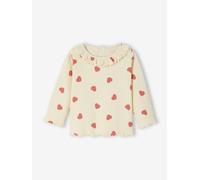 Mädchen Baby Langarmshirt mit Volantkragen & Herzen, Bio-Baumwolle vanille Gr. 92/98 von Vertbaudet