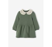 Mädchen Baby Sweatkleid mit Häkelkragen grün Gr. 74 von Vertbaudet