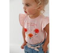 Vertbaudet Mädchen Baby T-Shirt, 3D-Blumen Altrosa 74
