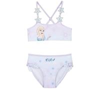 Mädchen Badeanzug 2-teilig Disney Frozen ELSA - Glitzer-Sterne Träger - Schnelltrocknend - Weiß/Lavendel - Größen 3-8 Jahre - Sommer-Geschenkidee
