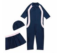 Mädchen Badeanzug mit Rock 3 Teilig UV Schutz Schwimmanzug Dreiteiliger Taucheranzug Surfen Schnorcheln Bademode Bademode Strand UV Badebekleidung (Navy, 11-12 Years)