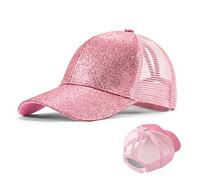Mädchen Basecap Kinder Glitzer Baseball Cap Pferdeschwanz Hüte Glänzende Verstellbare Sonnenhut Kleine Mädchen Sommer Baseballkappe für 3-8 Jahre alt Rosa