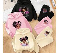 Mädchen Basic vielseitiger Schulanfang Lässig Mode kreative Cartoon süße Mädchen Silhouette stilvoller grafischer Muster Hoodie und Jogginghose Set, g
