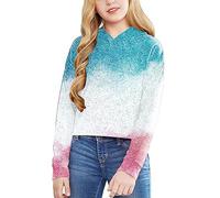 Mädchen Batik Hoodie Bedrucken Bauchfreies Pullover Crop Tops Kawaii Kapuzenpullover Farbverlauf Oberteil Top Teenager Kinder Loose Langarm Kapuzenpulli Kapuzen Sweatshirt Kurz Oberteile Shirt