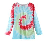 Mädchen Batik Hoodie Bunter Pullover ohne Kapuze mit Farbverlauf Kawaii Design Langarmshirt für Herbst und Winter Gemütlicher Freizeit-Pullover (Red, 10-11 Years)