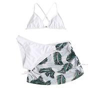Mädchen Bikini Set 3er Sommer Badeanzüge Kinder Dreiteilig Tankini mit Rock Blumendruck Bademode Triangel Bikinihose mit Kordelzug Rock Schwimmanzug Bikinis für Teenager 8-16 Jahre