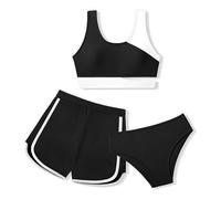 Mädchen Bikini Set 3er Sommer Badeanzüge Kinder Dreiteilig Tankini mit Sportlichen Shorts Bademode Bikinis für Kinder Teenager Badebekleidung für 8-14 Jahre
