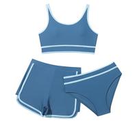Mädchen Bikini Set 3er Sommer Badeanzüge Kinder Dreiteilig Tankini mit Sportlichen Shorts Bademode Bikinis für Kinder Teenager Badebekleidung für 8-14 Jahre