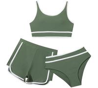 Mädchen Bikini Set 3er Sommer Badeanzüge Kinder Dreiteilig Tankini mit Sportlichen Shorts Bademode Bikinis für Kinder Teenager Badebekleidung für 8-14 Jahre
