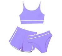 Mädchen Bikini Set 3er Sommer Badeanzüge Kinder Dreiteilig Tankini mit Sportlichen Shorts Bademode Bikinis für Kinder Teenager Badebekleidung für 8-14 Jahre