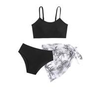 Mädchen-Bikini-Set mit Röcken, Geripptes Badeanzug-3-Teil-Set, Schwimmbekleidung für Teenager, Größen 9 10 11 12 13 14 Jahre (128,134,140,146,152,158,164)