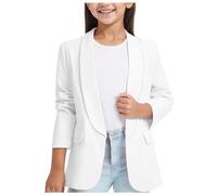 Mädchen Blazer Elegant Einfarbig Anzugjacke für Mädchen Mode Revers Langarm Trenchcoat mit Doppelter Seitentasche&Innentasche Frühling-Herbst Kinder Cardigan Jacke Runde Saum Arbeitsanzug 3-14 Jahre