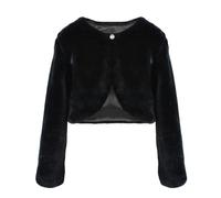 Mädchen Bolero aus Kunstpelz Warme Langarm-Jacke in Uni für Winter Hochzeiten Elegante Strickjacke für Blumenmädchen, Partys festliche Anlässe Modisch kuschelig (Black, 10-13 Years)