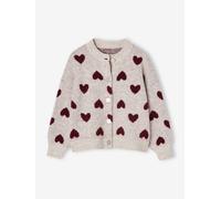 Mädchen Cardigan mit Jacquard-Herzen & Recycling-Polyester beige golden Gr. 128 von vertbaudet
