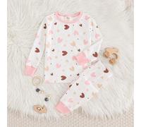 Mädchen Cartoon Bär Muster Strick Weicher Rundhals Langarm Top und Elastischer Taille Lang Hose Eng Sitzend 2 Stücke Pyjama Set