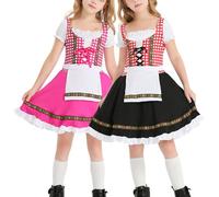 Mädchen Dirndl Kleid Kostüme Sale Rot Kariertes Trachtenrock Kinder Deutsche Oktoberfest Dirndl Kostüm Kurzärmelig Knielang Bayerisches Bierfest Kleidung Kleider Ballkleid für Halloween Karneval Party