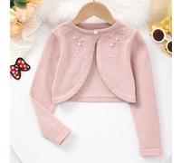 Mädchen einfarbige modische lässige kurze Strickjacke mit einem Knopf und Perlenstickerei, geeignet für Ausflüge, fällt groß aus, empfehle eine Nummer