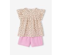 Mädchen geblümte Bluse & Musselin-Shorts beige/leo/rosa Gr. 98/104 von vertbaudet