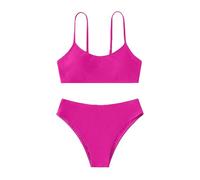 Mädchen Geteilter Bikini Set Zweiteiliger Bikinis Sport Schnelltrocknender Badeanzug Sommer 2 Teile UV Badebekleidung Pool Strand Einfarbig Schwimmanzug (Hot Pink, 8-9 Years)