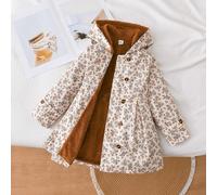 Mädchen Herbst/Winter Hellaprikose Französischer Landstil Vintage Patchwork Braun Kaffee Fleecefutter Kapuze Langarm Mittellänge Trenchcoat Vintage