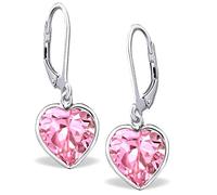 Mädchen Herz Ohrhänger echt 925 Sterling Silber mit Zirkonia Kinder Ohrringe Brisur K472 Rosa