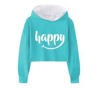 Mädchen Hoodie Cropped Top Mode Langarm Briefe Sweatshirt mit Kapuzen Einfarbig Streifen Baumwolle Crop Pullover Tops Casual Kapuzenpullover für Teenager Mädchen 3-12Jahre | Frühling Herbst Winter