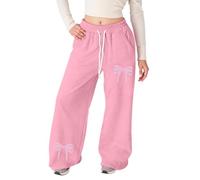 Mädchen-Jogginghose, hohe Taille, Trainingshose, gerades Bein, weich, weites Bein, offener Saum, atmungsaktiv, übergroße Kinder-Loungehose, rose, 12-13 Years