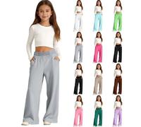 Mädchen-Jogginghose mit weitem Bein, Baggy, Übergröße, elastische Taille, Schuluniform, Sweatpants für Teenager, Kinder, solide weiche Baumwolle, Palazzo-Hose, Trainingshose mit Taschen, violett, 7-8