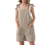 Mädchen Jumpsuit Kurz Latzhose Overall Outfits Ärmelloses Overall Spaghettiträger Casual Loose Jumpsuits Latz-Shorts Trainingsanzug Kinderoverall mit (Khaki, 3-4 Years)