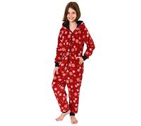 Mädchen Jumpsuit Overall Onesie Schlafanzug - Eiskristall Sterne Optik - 291 467 97 951, Farbe:rot, Größe:128