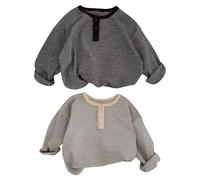 Mädchen Jungen Karierte Baumwolle Langarm T Shirt Rundhals Karierte Oberteil Baggy Longshirt Lässige Preppy-Stil Mode Outfit Weiche Bequeme Kleidung (Grey, 3-4 Years)