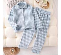 Mädchen Karomuster Fleece Kragen Cardigan und Hose Pyjama Set