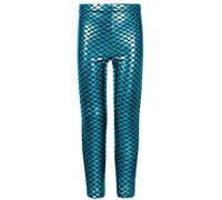 Mädchen Kinder Glänzende Meerjungfrauen-Leggings mit Fischschuppen, dehnbar, Skiny, Disco-Leggings, Hose, Größe 5-13 Jahre, Türkis, Türkis