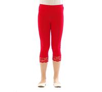 Mädchen Kinder Leggings Leggins Hose Capri 3/4 kurz mit Spitze Baumwolle Rot 134