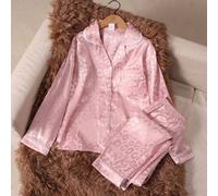 Mädchen Kinder Zweiteiliges Set aus Satin Leoparden Muster Jacquard Kante Kragen Langarm Top und Hose Schlafanzug Set geeignet für alle Jahreszeiten