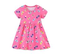 Mädchen Kleid Sommer Kleid T-Shirt Kleid Baumwollkleid Cartoon Druck Blumenmuster Prinzessin Kleid Rundhals Pullover Kurzarm Kinder Kleider Freizeit Mädchen Kleid Schmetterling 4Y