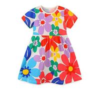 Mädchen Kleid Sommer Kleid T-Shirt Kleid Baumwollkleid Cartoon Druck Blumenmuster Prinzessin Kleid Rundhals Pullover Kurzarm Kinder Kleider Freizeit Mädchen Kleid Blume 130