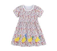 Mädchen Kleid Sommer Kleid T-Shirt Kleid Baumwollkleid Cartoon Druck Blumenmuster Prinzessin Kleid Rundhals Pullover Kurzarm Kinder Kleider Freizeit Mädchen Kleid Huhn 7Y